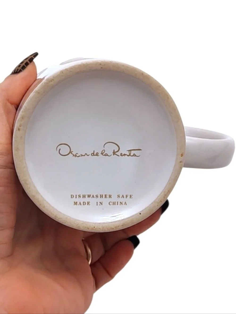 Vintage Oscar de la Renta Coffee Cup White Gold Starburst Celestial Ceramic Mug
